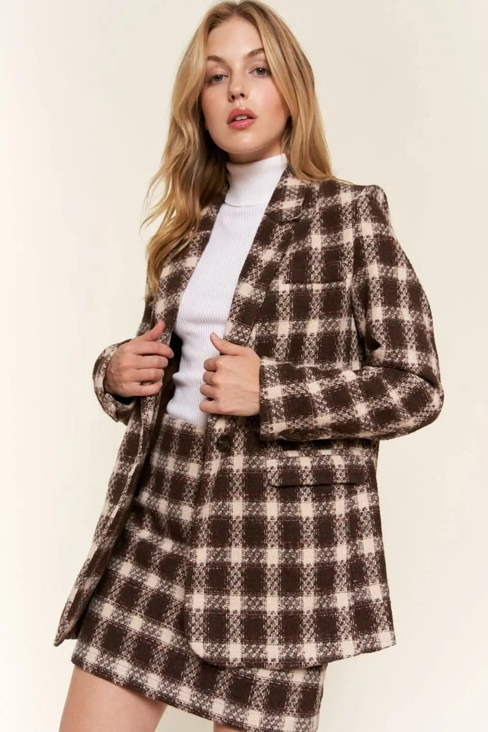 Trendsi Plaid brushed blazer for women