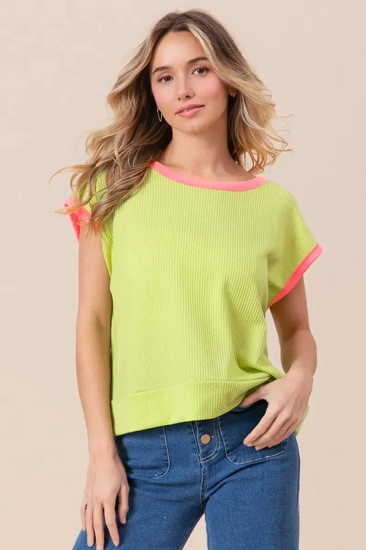 Cord Rib Knit Top - Soft & Comfortable - Casual Tee