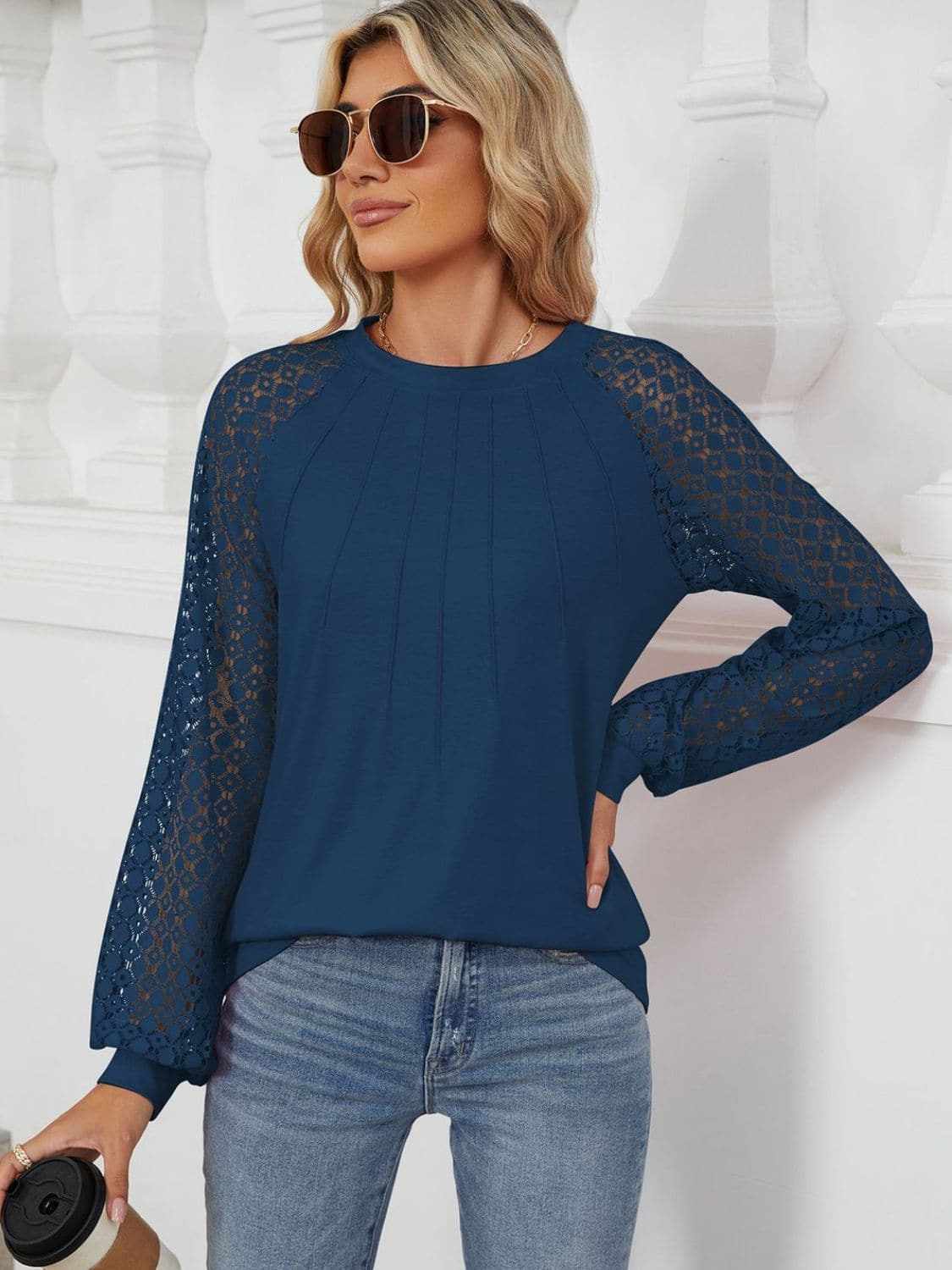 Trendsi Lace long sleeve top in black