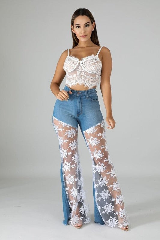 GJG Denim |Lace Bell Bottom Jean