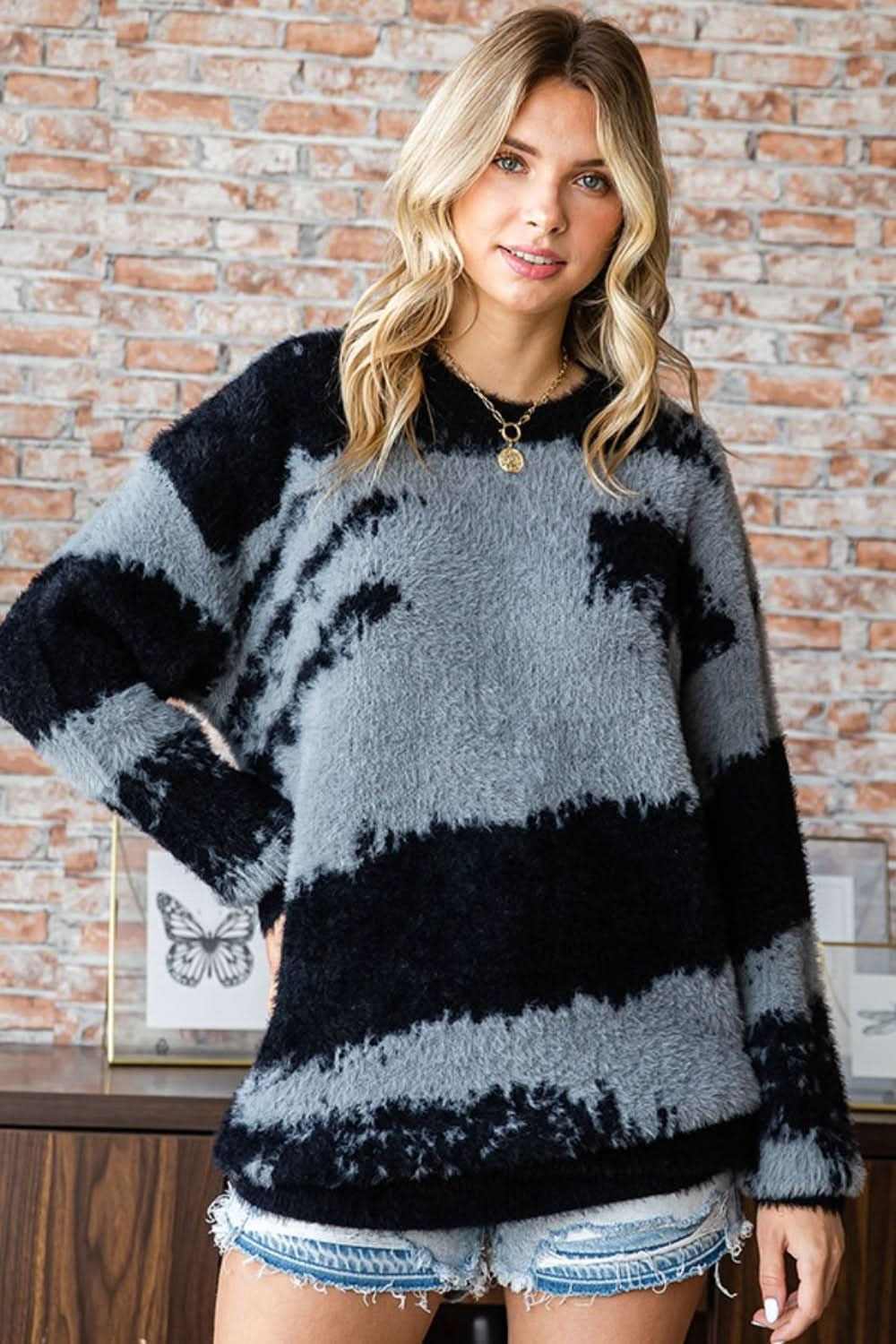 Trendsi Feather Yarn Sweater Women's Fall/Winter Cozy Warm Knit Top