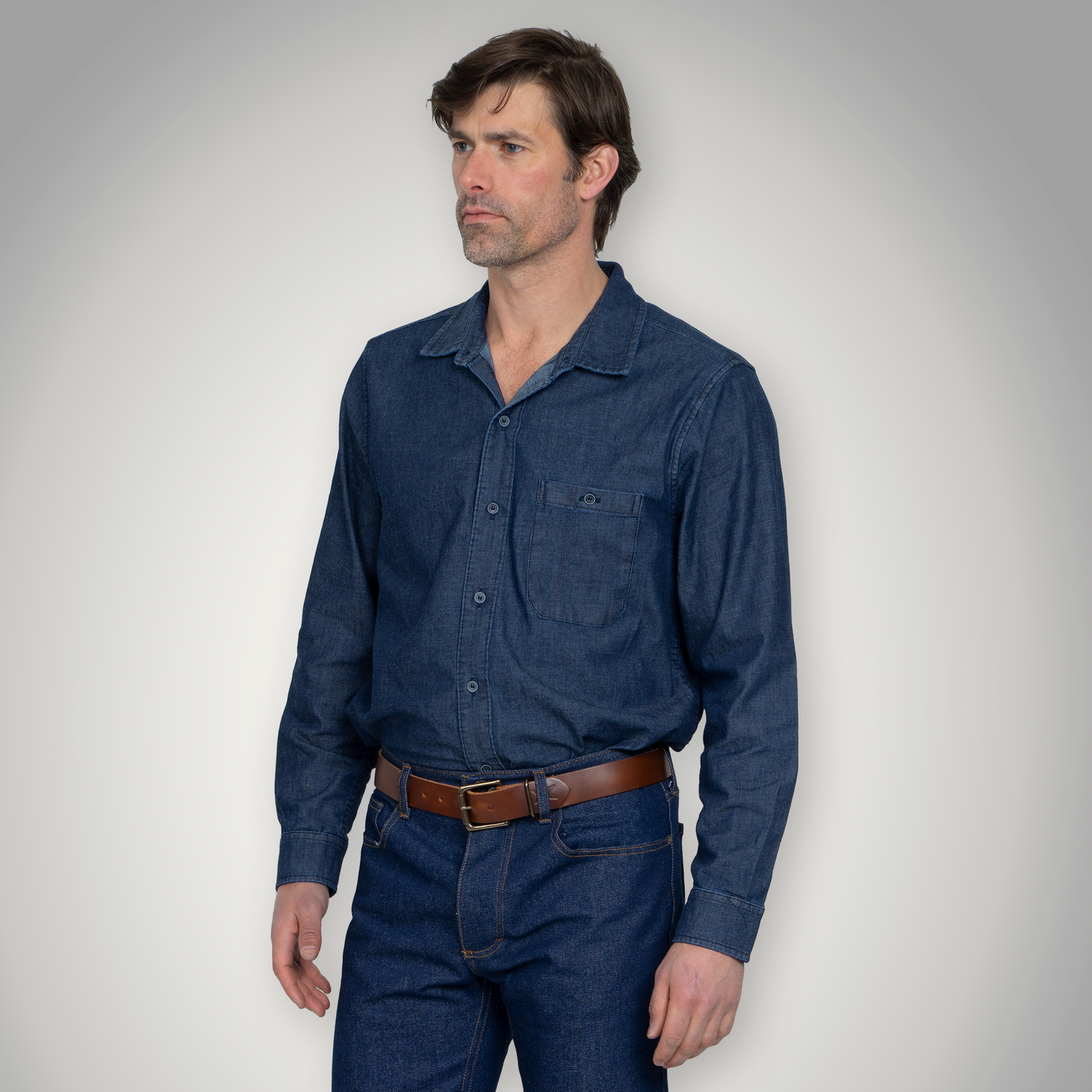 Fitted Chambray Button Up - Dark Wash