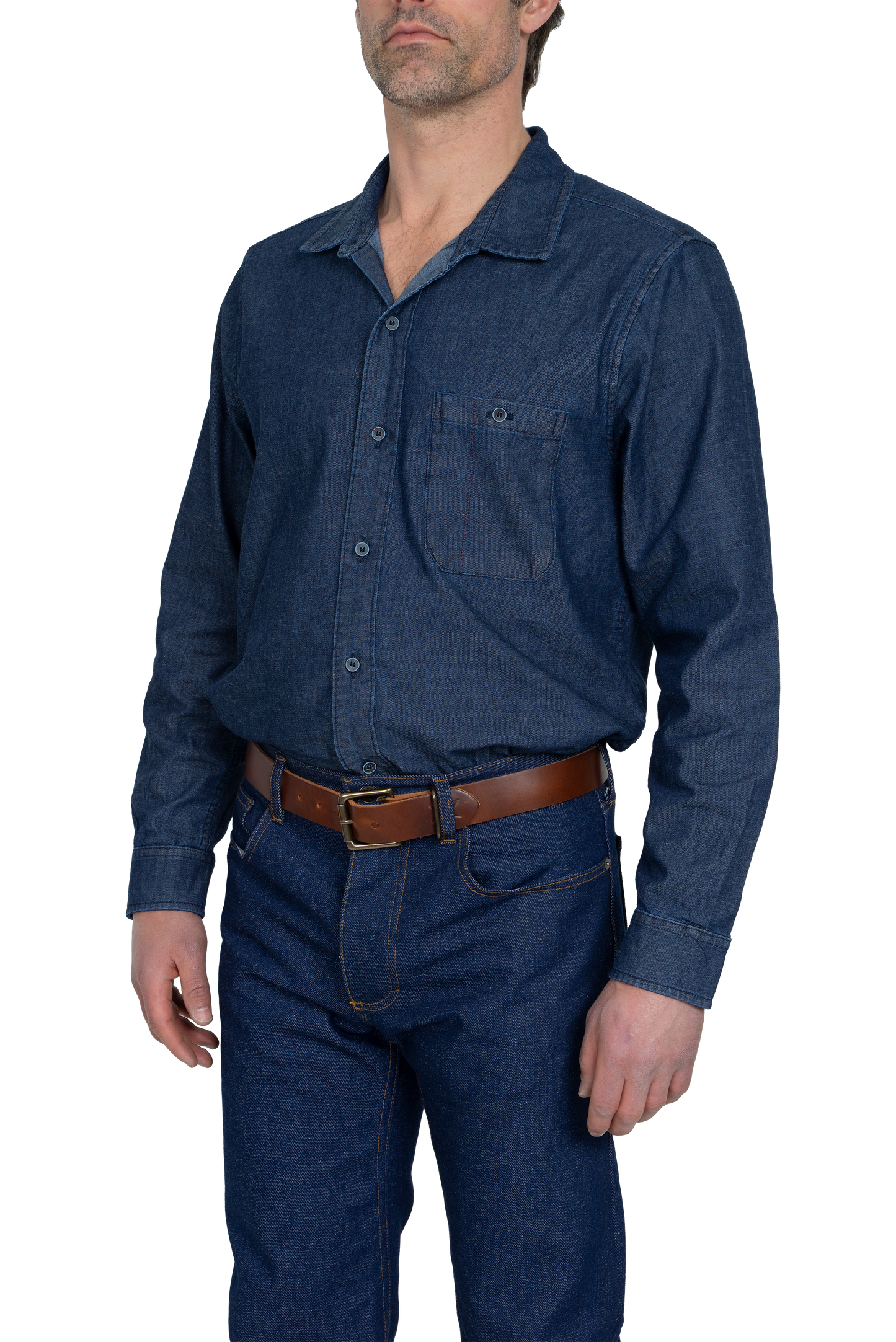 Fitted Chambray Button Up - Dark Wash