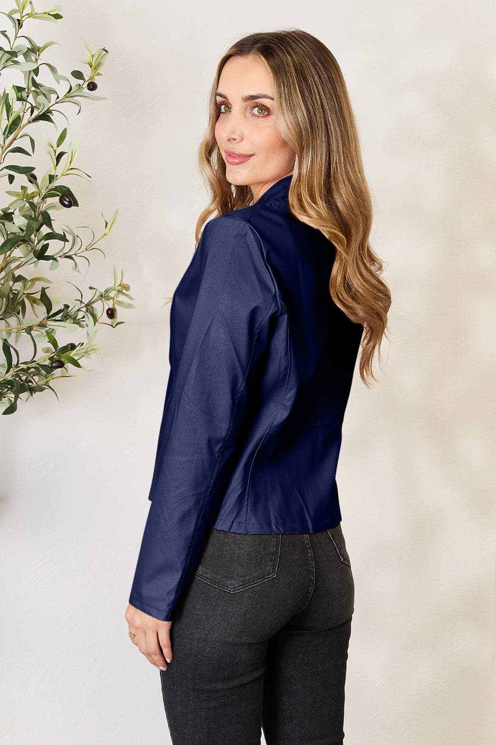 Trendsi Chic mock neck zip-up jacket