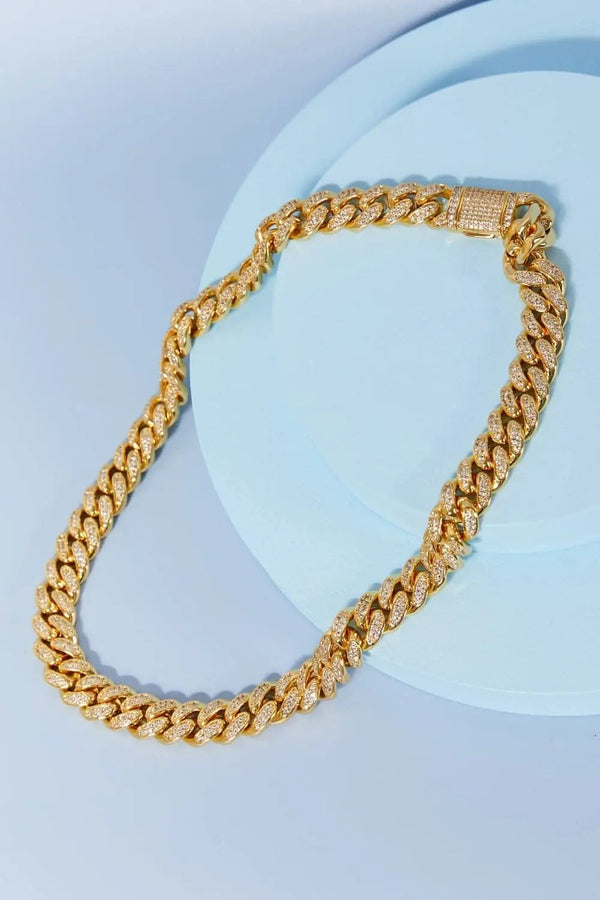 Trendsi Brass Curb Chain Necklace Women's Everyday Jewelry CZ Accents, USA Ship