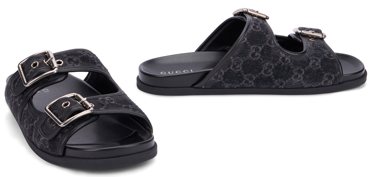 Gucci Denim Slider Sandals Black, view 3