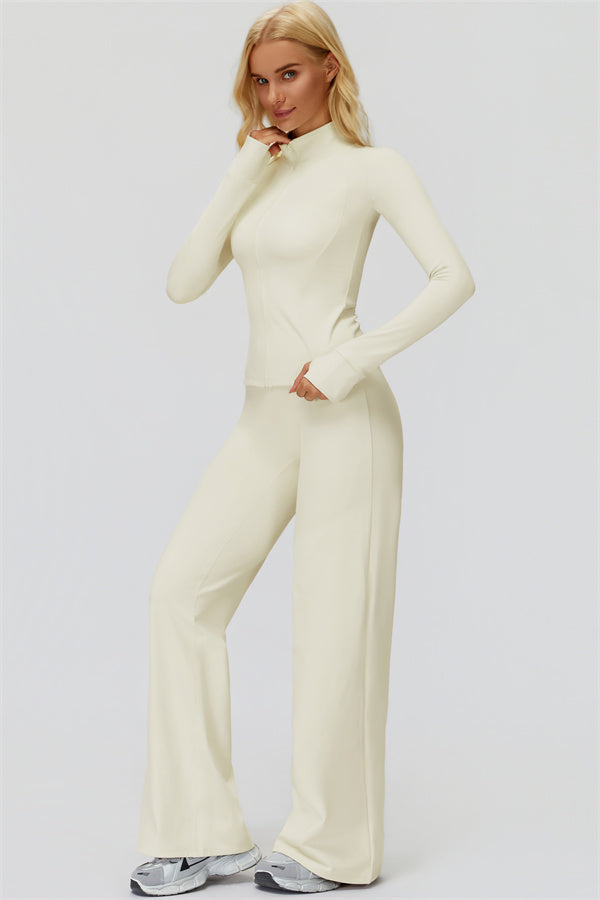 The FemmeFit Zip Jacket Straight Leg Pants 2-Piece Set