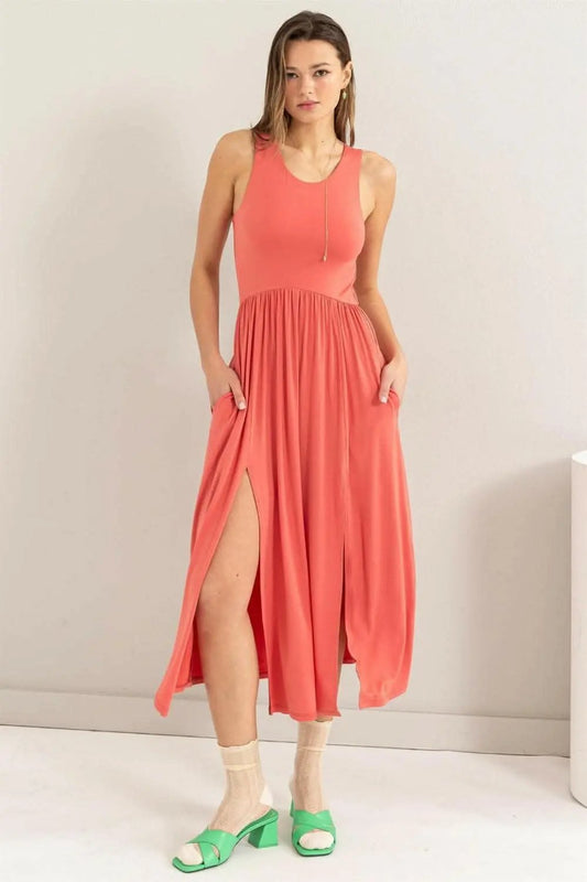 Trendsi HYFVE Sleeveless Slit Midi Dress