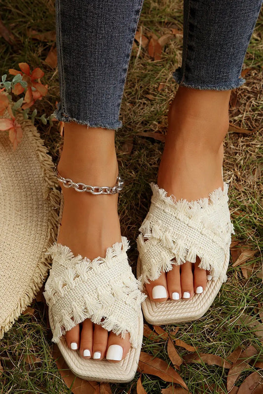 Women's Slippers - Woven Tassel Detail - Bohemian Flats