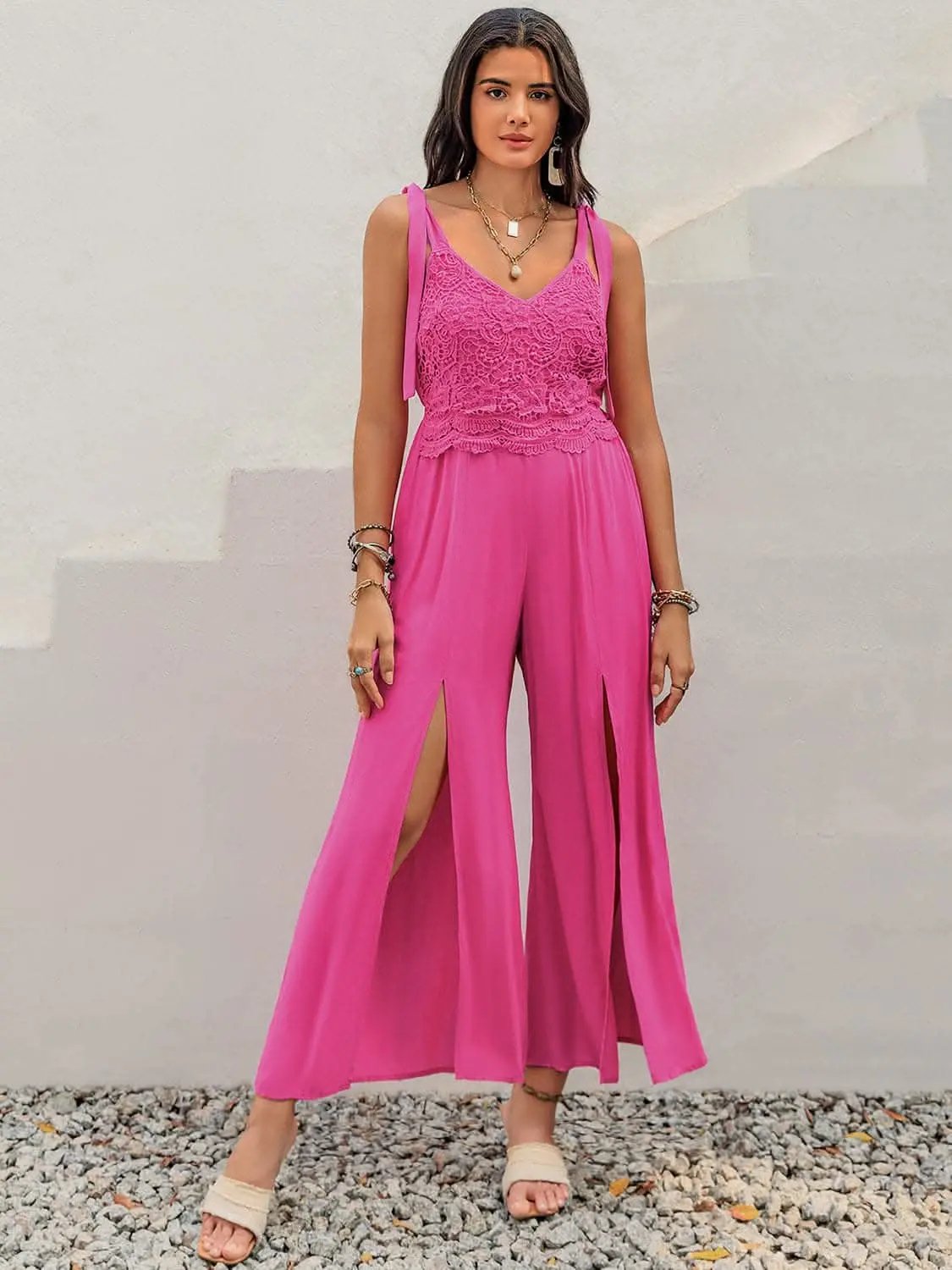 Trendsi Elegant Lace V-neck Jumpsuit