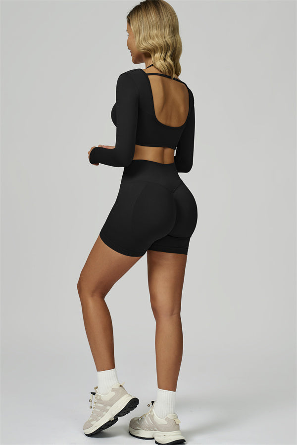 The Prime Long Sleeve Crop Top Shorts 2-Piece Set