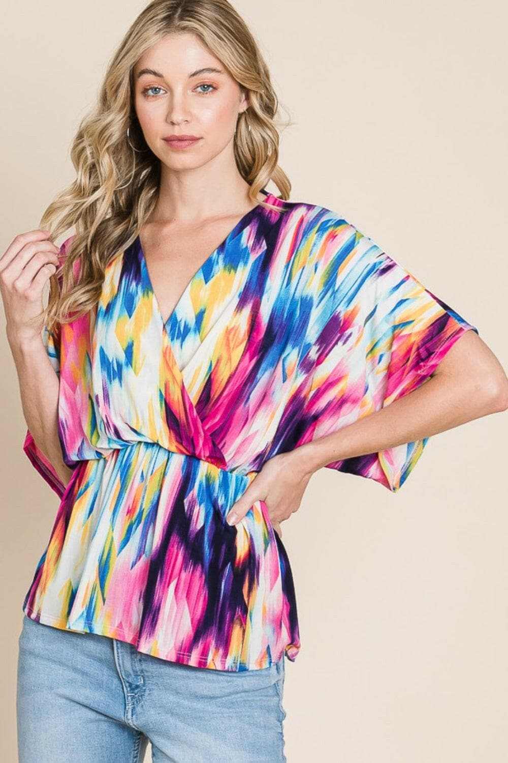 Trendsi BOMBOM Printed Surplice Peplum Blouse