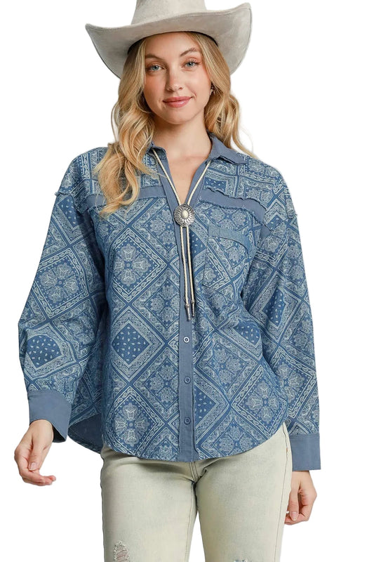 Paisley Print Denim Shirt Jacket