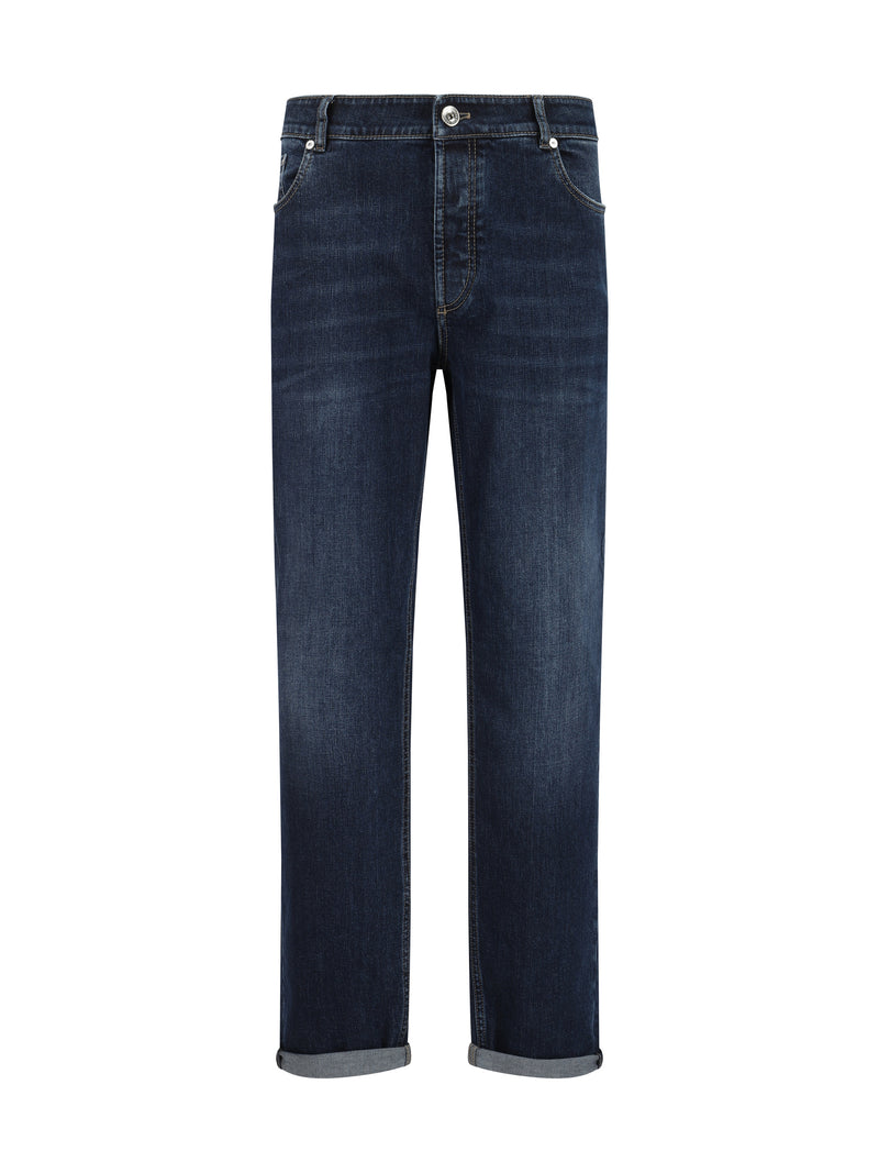 Straight Cotton Jeans With Five-Pocket Design