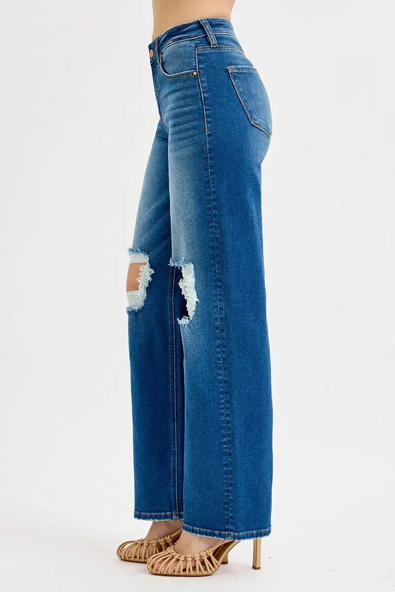 Boyfriend Jeans - Mid Waist Distressed - Women's Plus Size