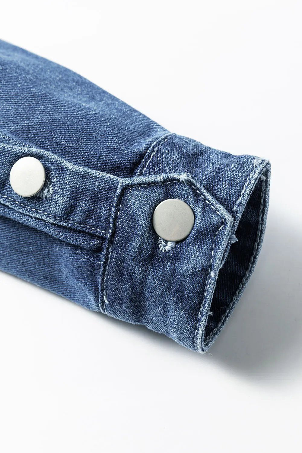 Women's Denim Jacket - Distressed Long - Sky Blue Casual