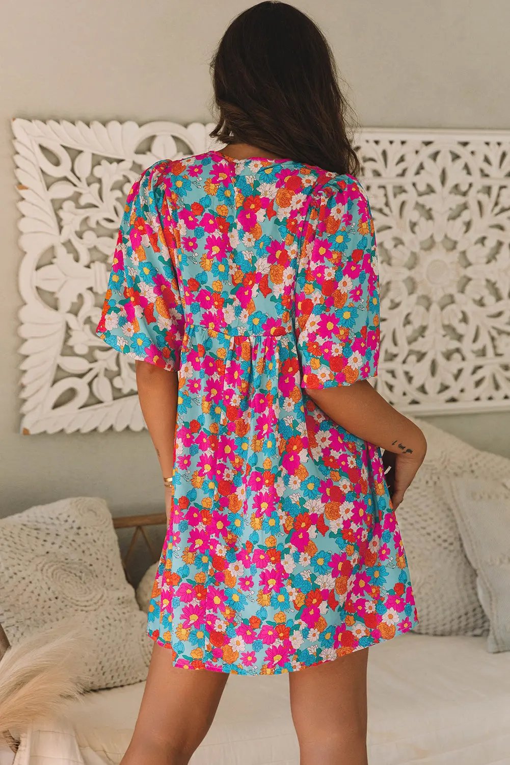 Babydoll Dress - Floral Print & Cute Sleeves - Summer Style