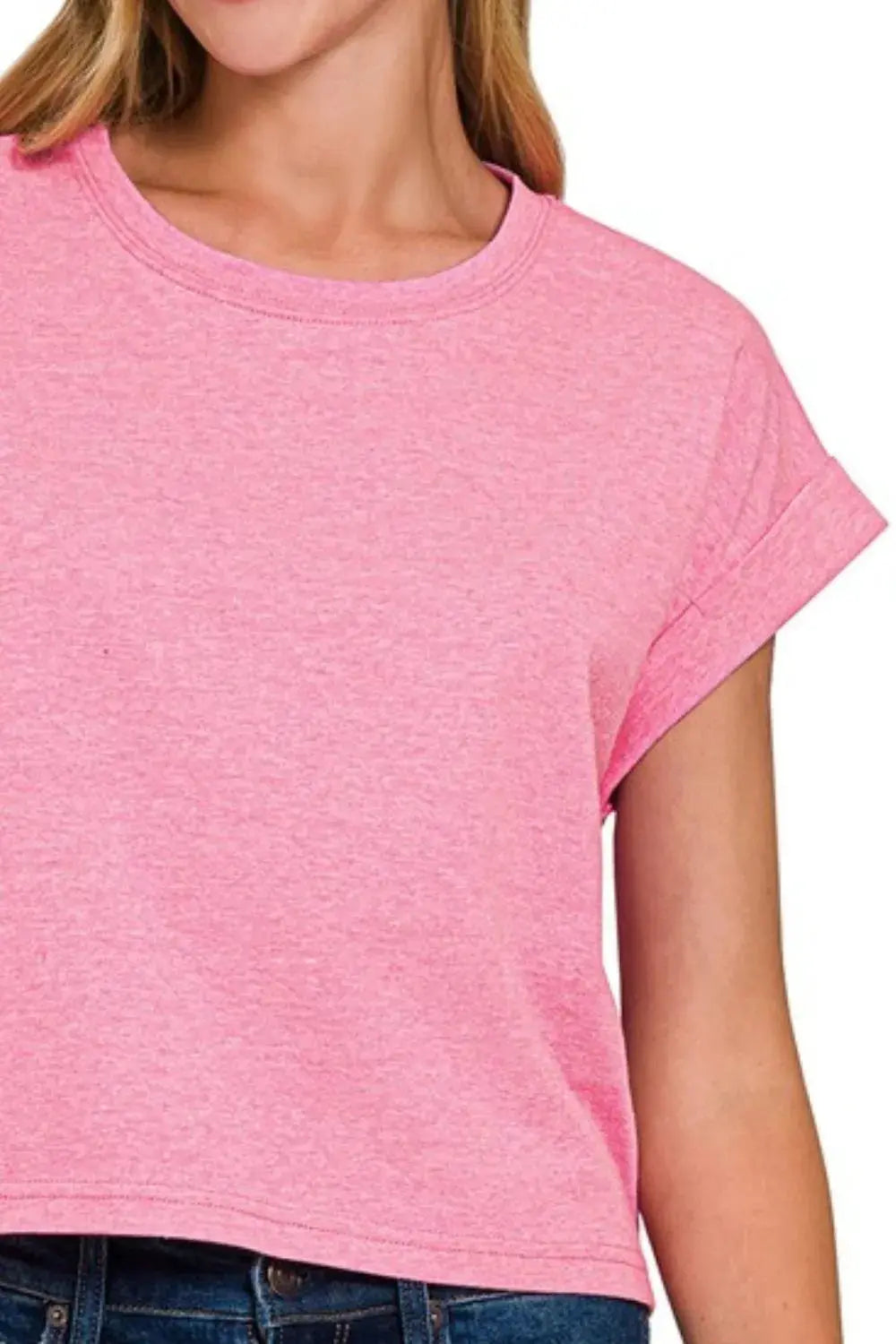 Crop Top - Rolled Sleeve USA Made - Casual Tee