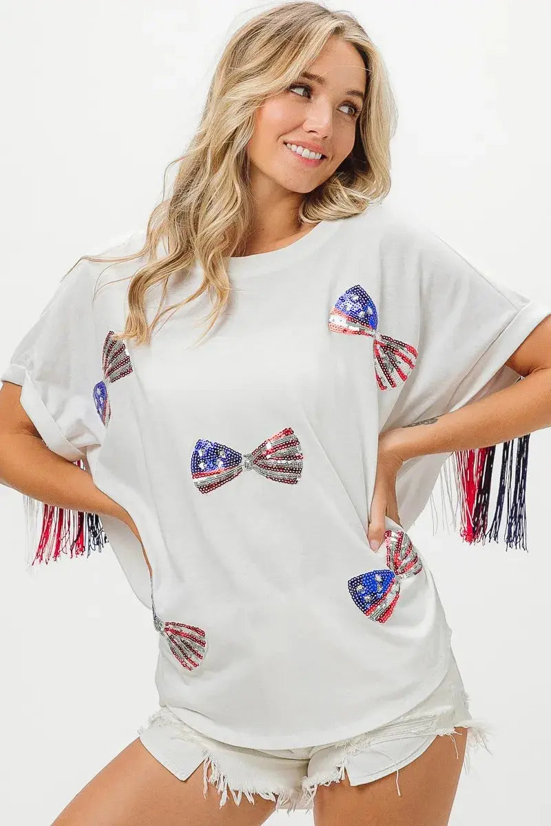 Women's T-Shirt - Sequin Flag - Patriotic USA