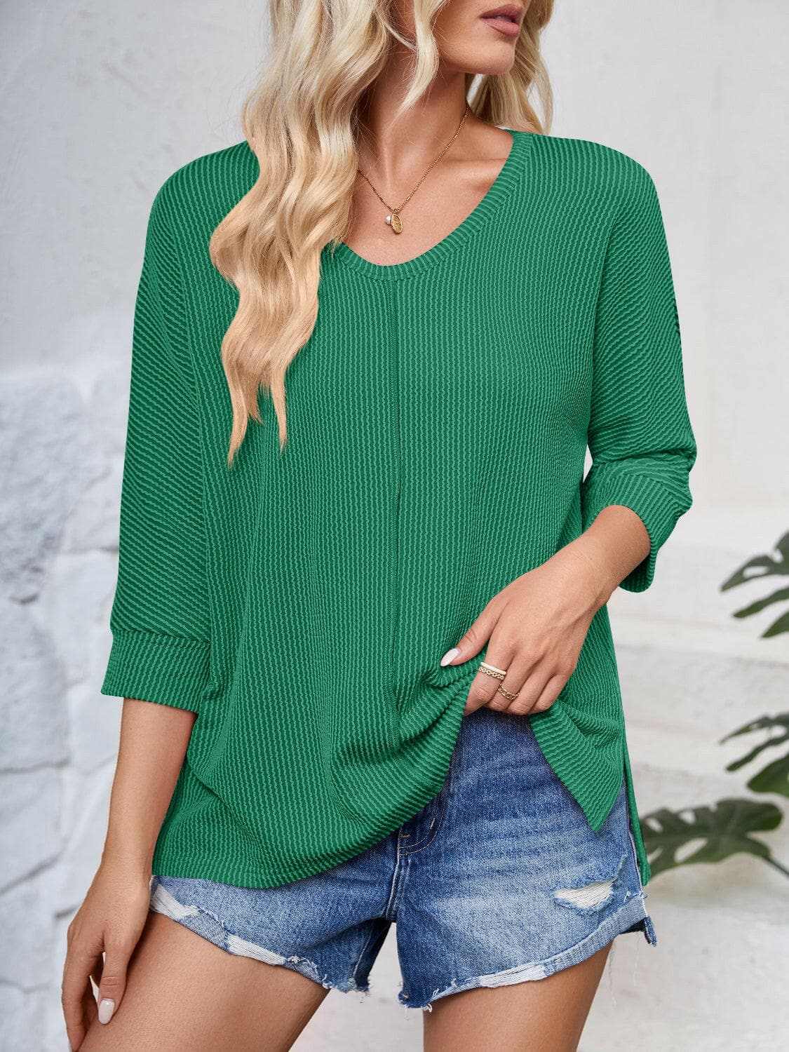 Trendsi just arrived - Textured 3/4 sleeve blouse