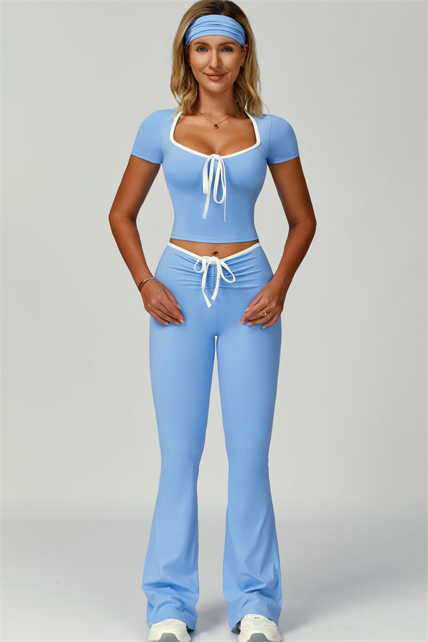 The Skyline Tie Top Flared Leggings Headband 3-Piece Set