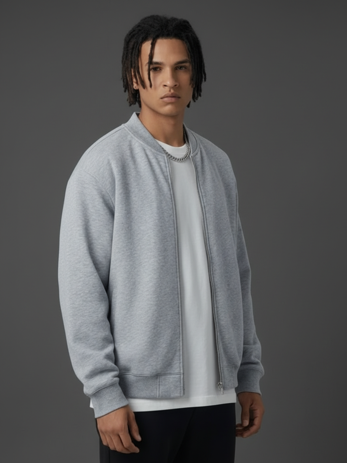 Apollo Grey Fleece Zip-Up Baseball Jacket