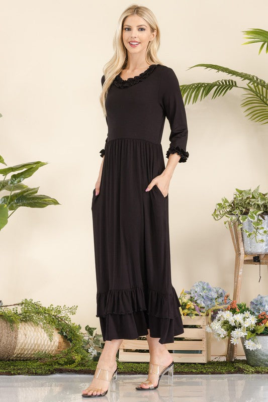 Plus Mid-Dress With Ruffle Sleeves And Hemline