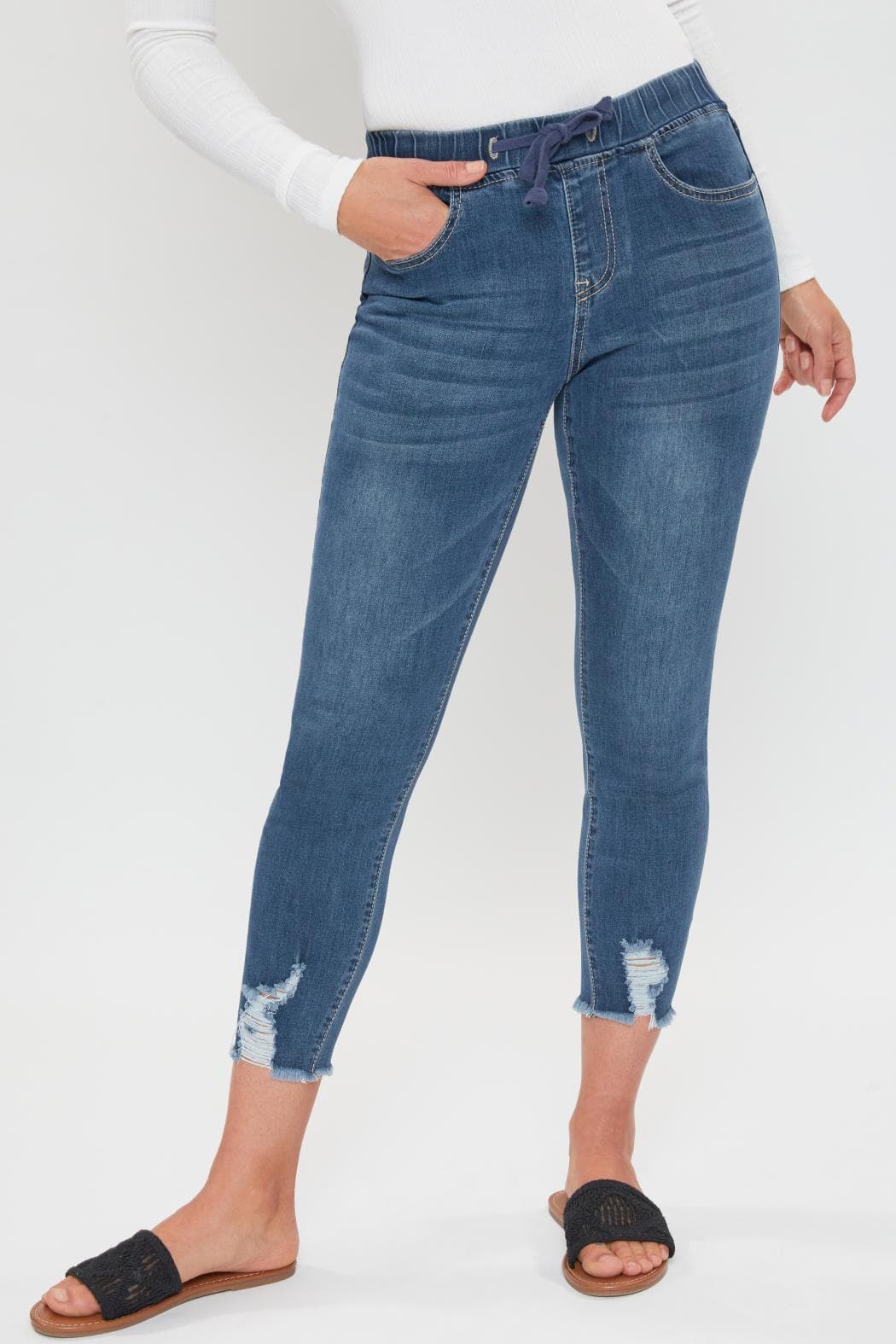 Women's Petite High Rise Denim Ankle Jogger