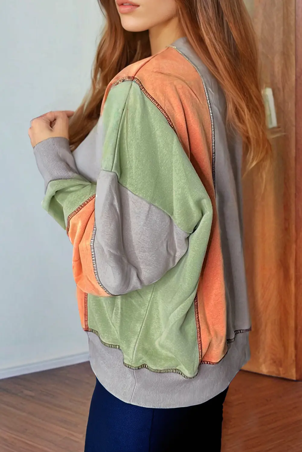 Love Salve Grey Colorblock Women's Half Zip Sweatshirt Cozy Fit Stitch Detail