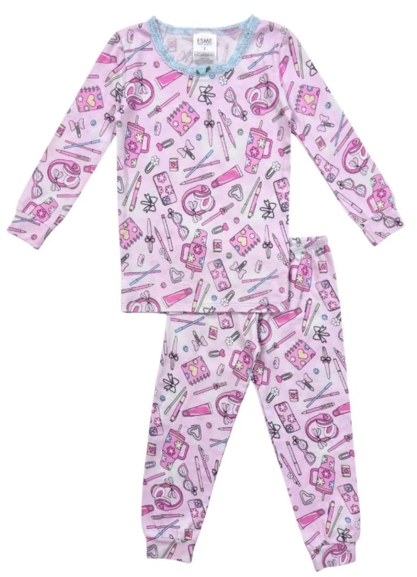 Esme - Girls Long Sleeve Pajama Set, School Girl
