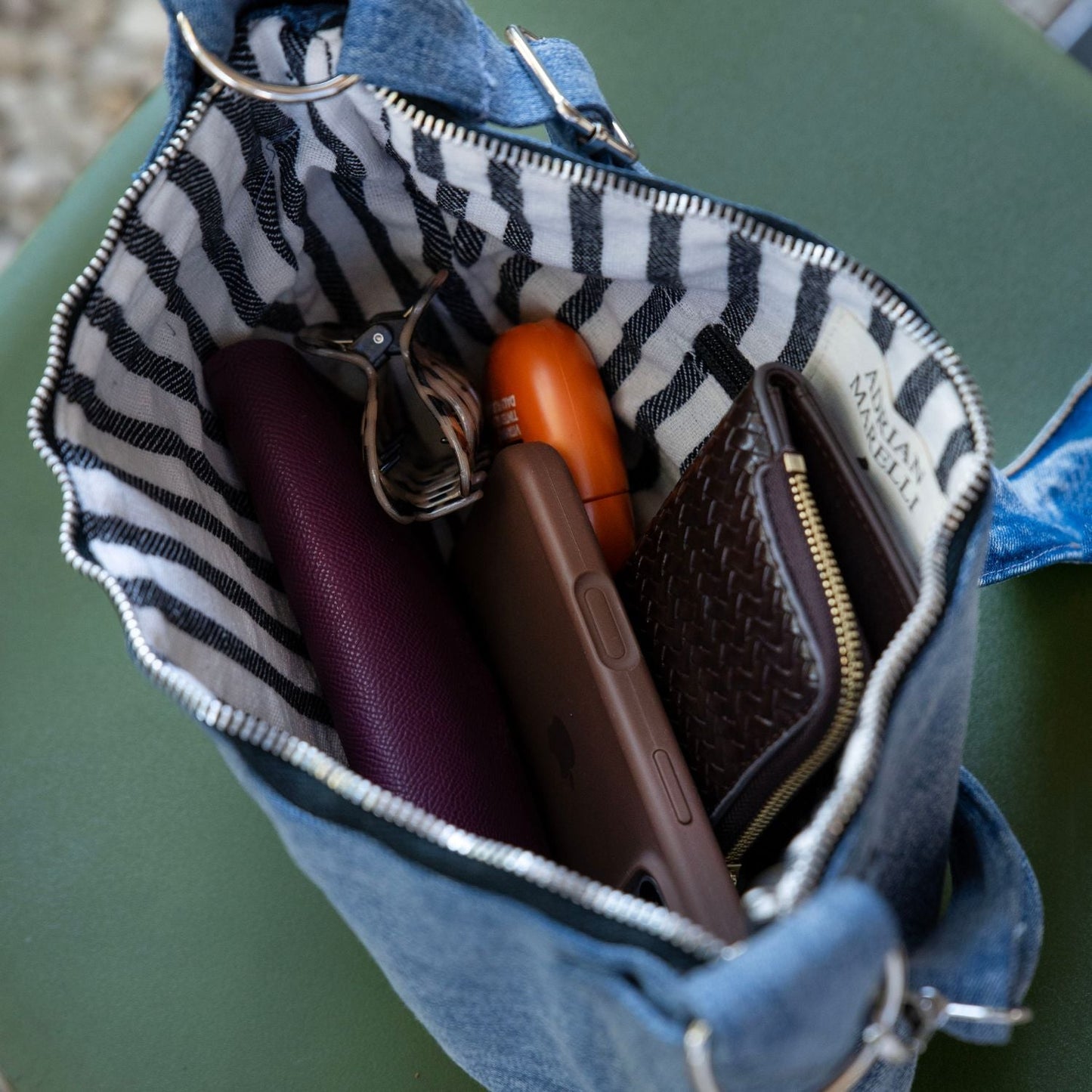 Brooklyn Crescent / Upcycled Denim Crossbody Light Blue