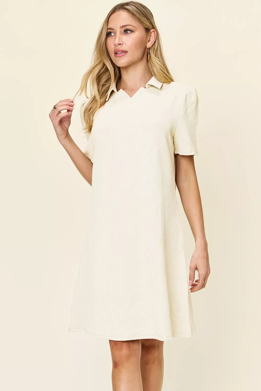 Double Take Textured Collared Short Sleeve Dress
