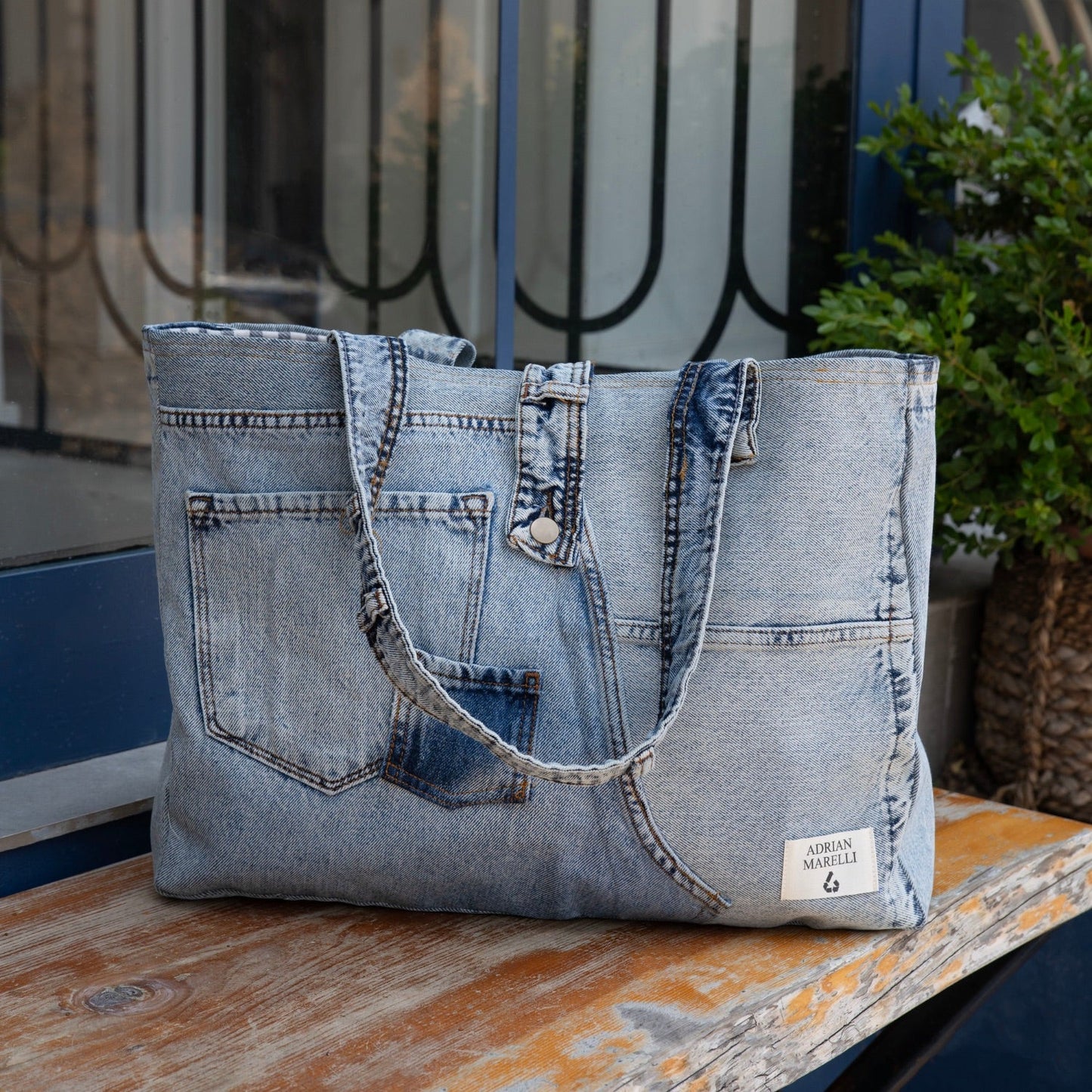 Brooklyn Heritage Tote / Recycled Denim Snow White