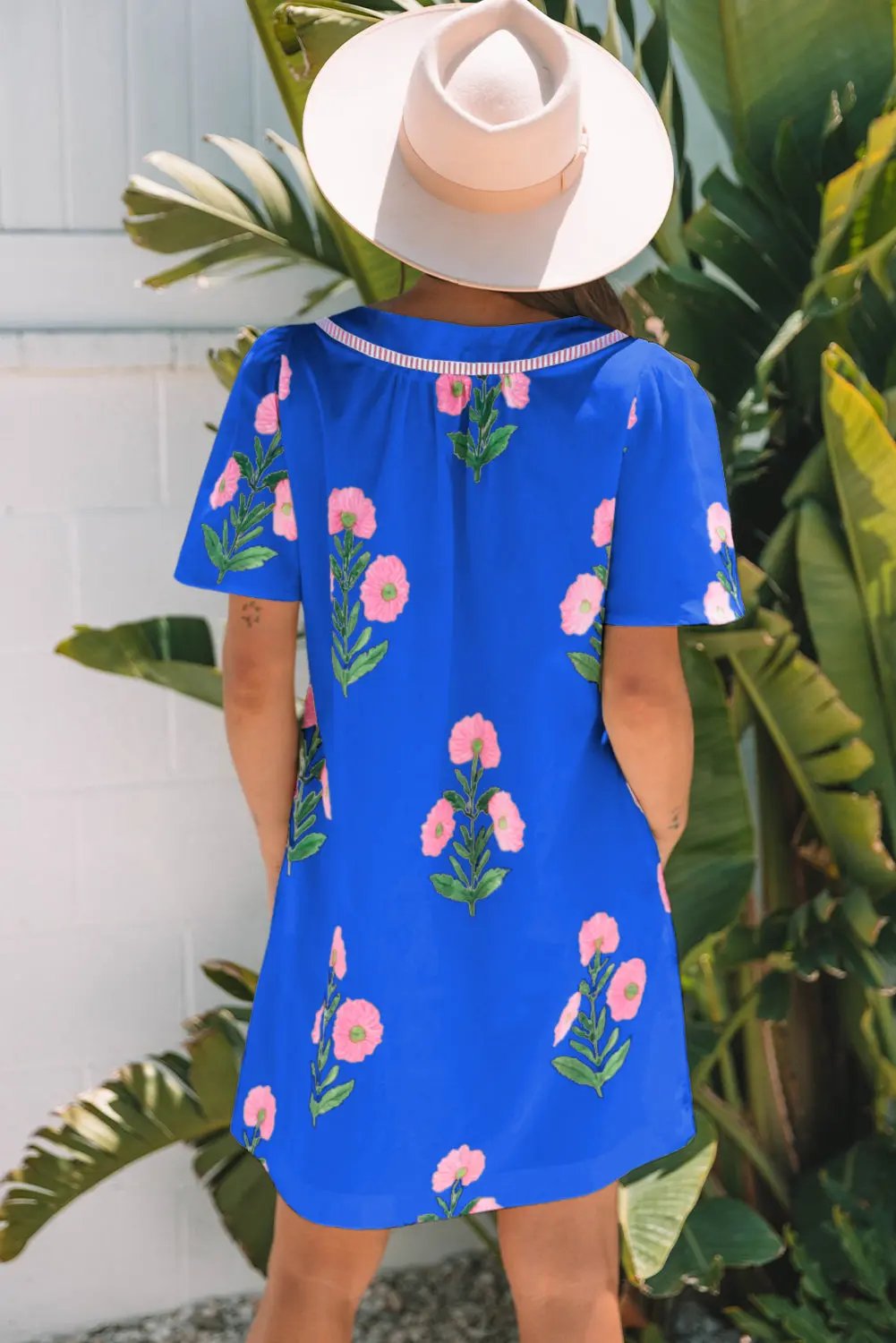 Mini Dress - Blue Floral Short Sleeve - Southern Belle Style