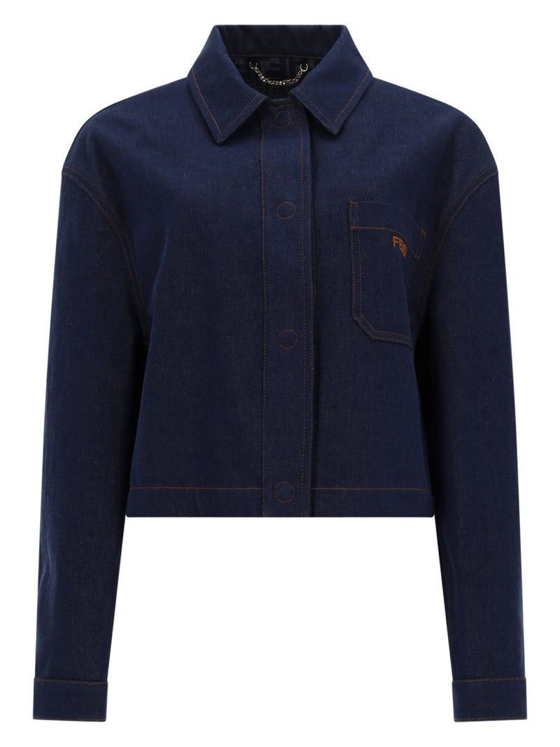 Embroidered Logo Denim Jacket Blue
