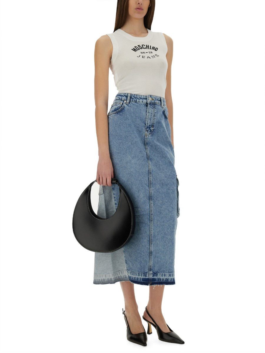 Long Denim Cargo Skirt