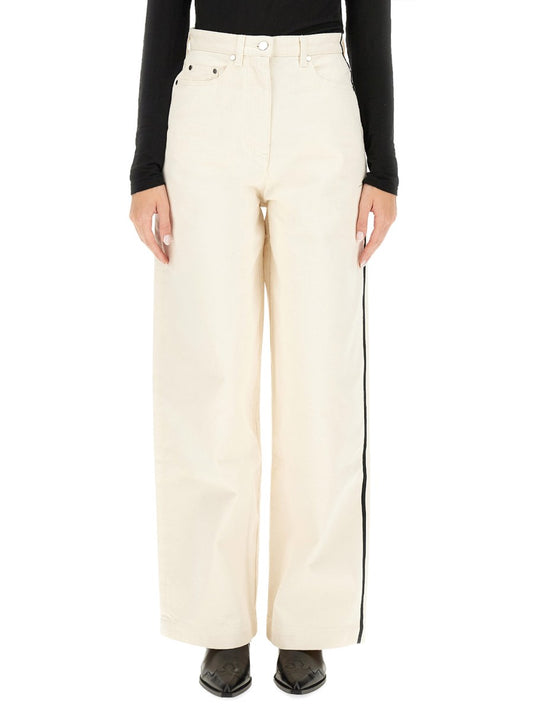 Wide Jeans in Ecru with Side Stripe