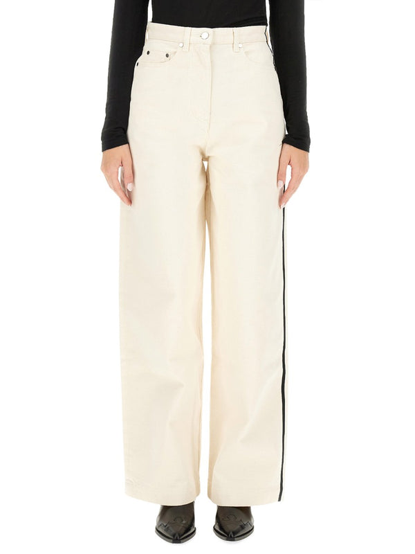 Wide Jeans in Ecru with Side Stripe