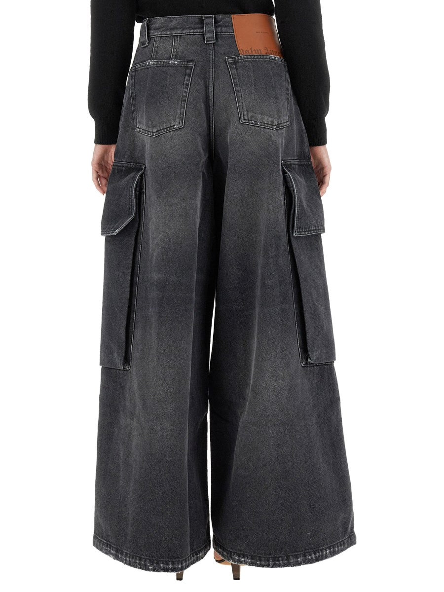 Wide Parachute Jeans in Washed Grey