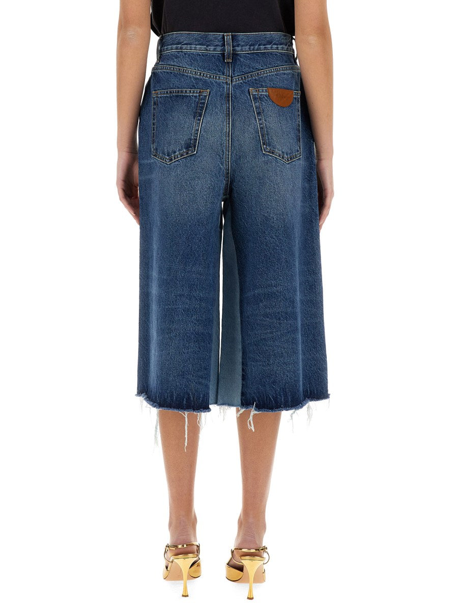 Chloé Patchwork Denim Bermuda Shorts, view 2