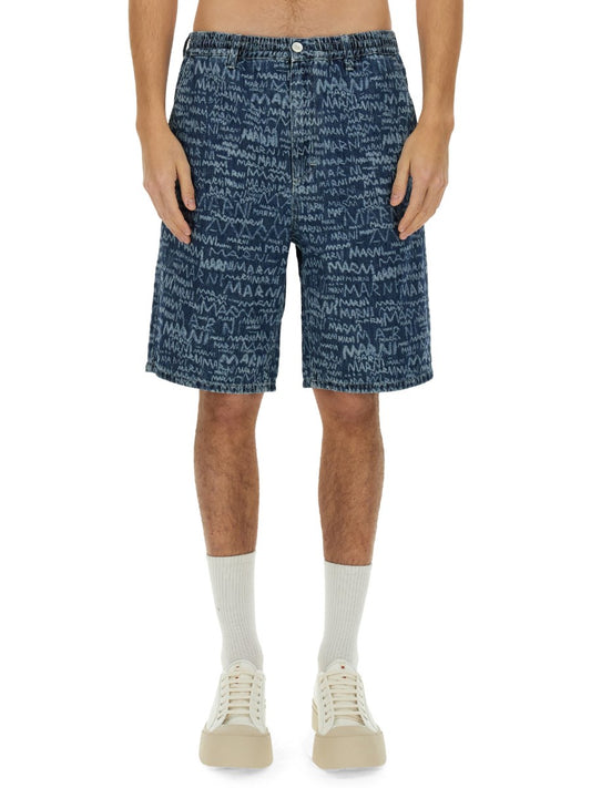 Denim Shorts with Scribble Logo Print