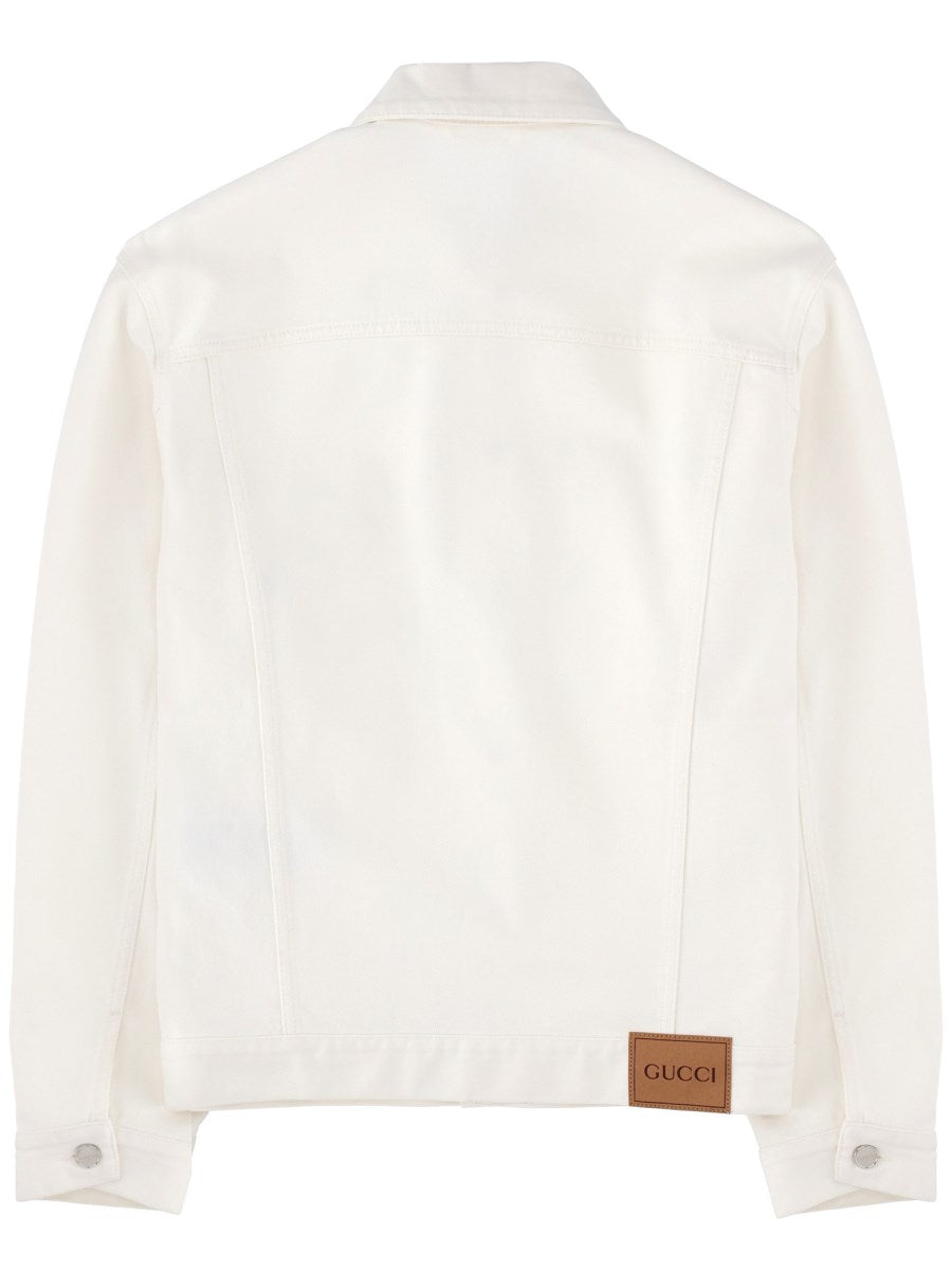 Denim Jacket With Horsebit Detail White