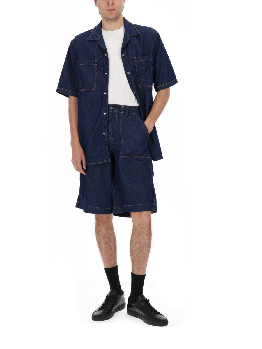Short-Sleeve Denim Shirt with Logo