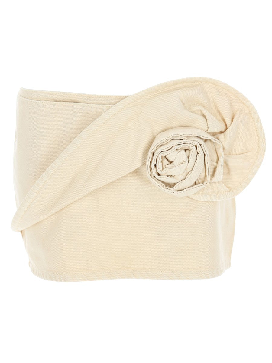 Rose Wrap Mini Skirt in Beige Denim