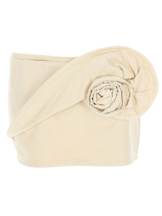Rose Wrap Mini Skirt in Beige Denim