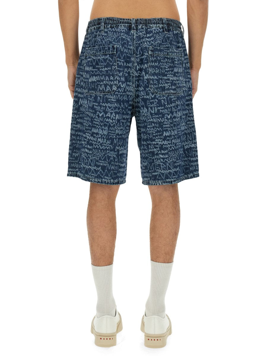 Denim Shorts with Scribble Logo Print
