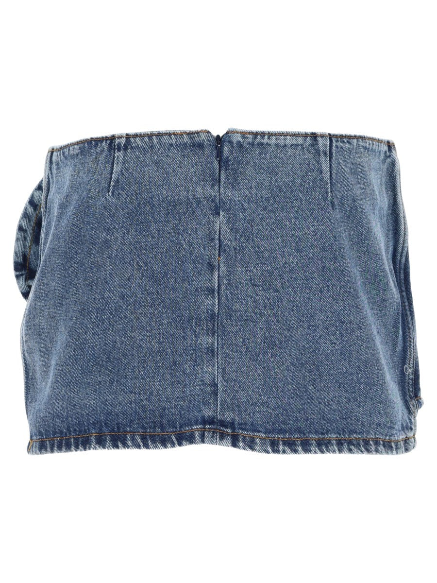 Rose Wrap Mini Skirt in Blue Denim