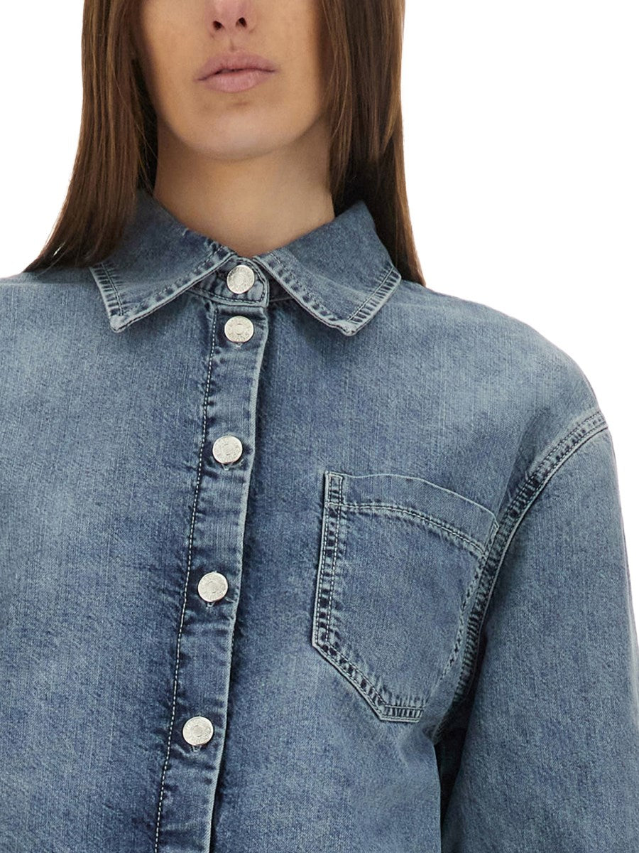 Cropped Denim Jacket in Mid Blue