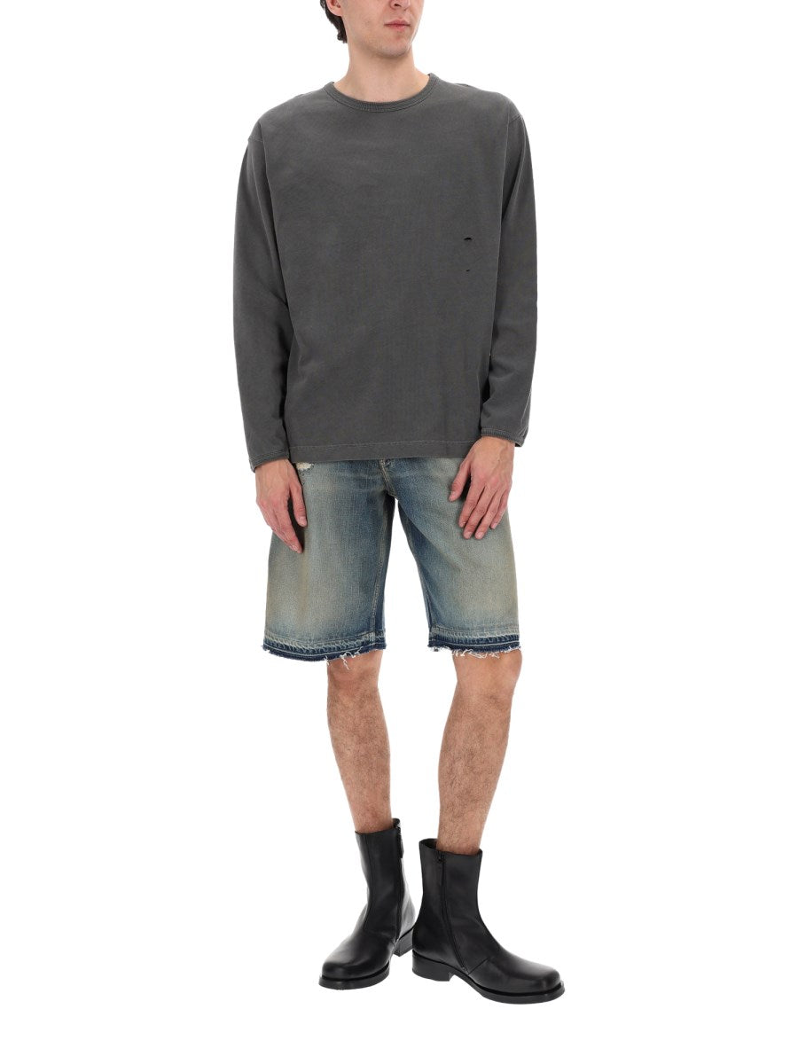 Wide Raw-Hem Denim Shorts