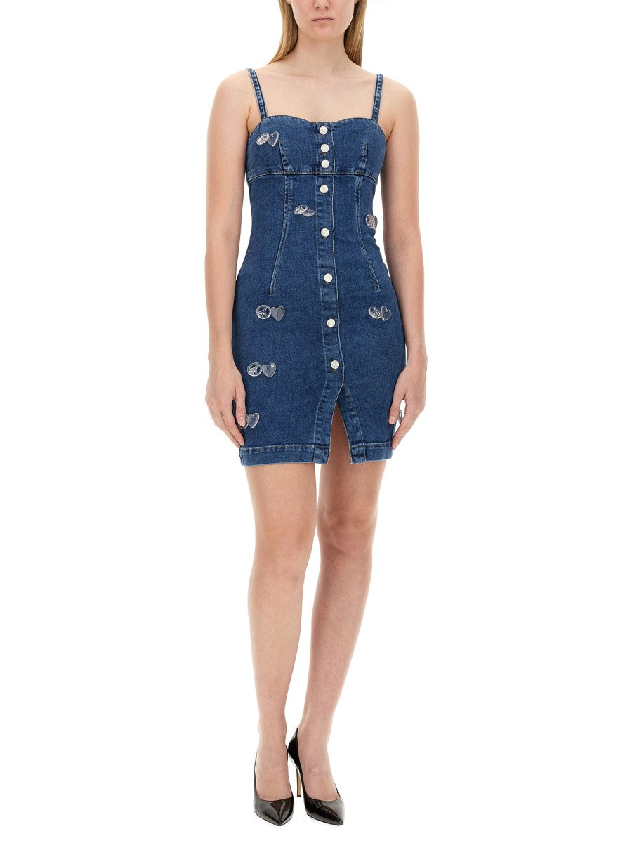 Heart-Detail Denim Bustier Dress